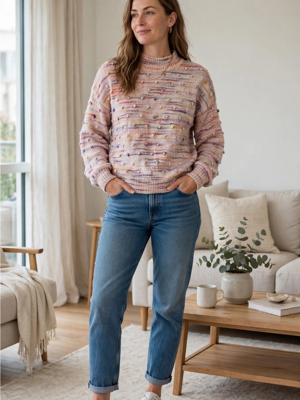 LOFT Pastel Speckled Mock Neck Sweater